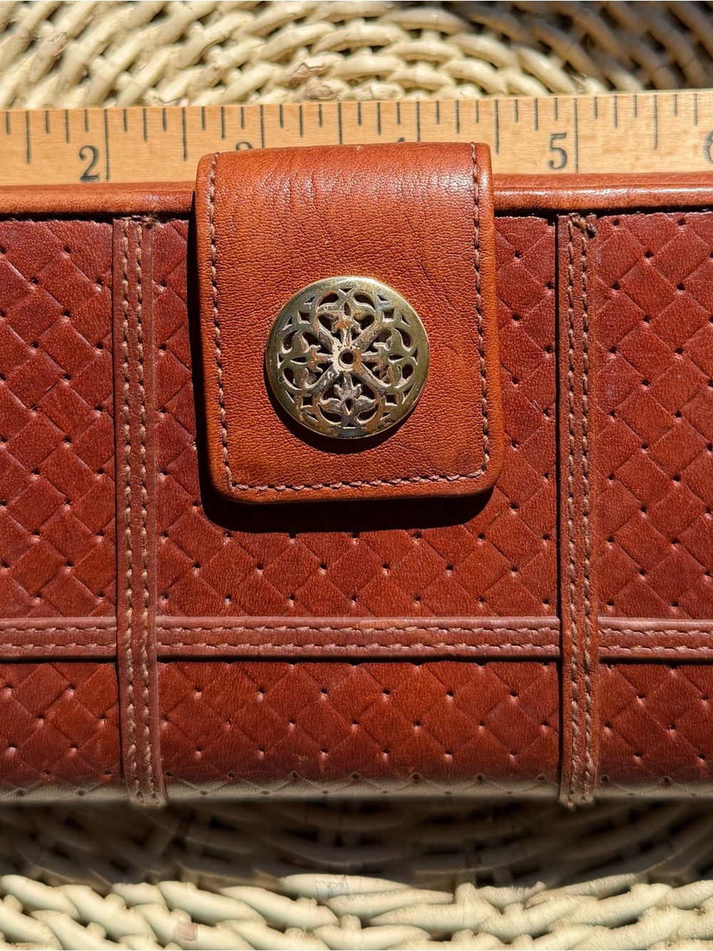 St. Tropez Brighton Leather Wallet with Decorative Brass Medallion